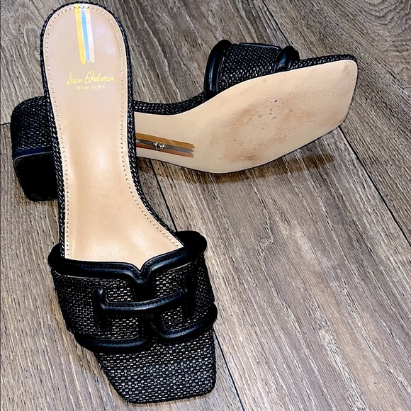 GU Sam Edelman Waylon Leather and Raffia Double E Detail Slide Sandals 9 - Picture 7 of 13